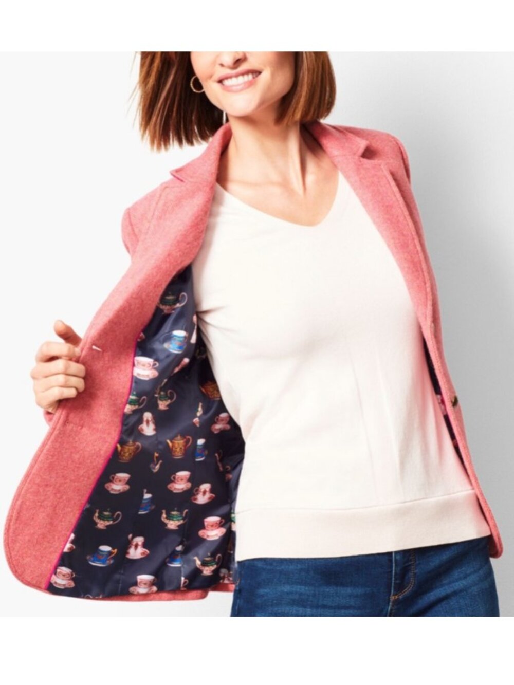 TALBOTS Women's NWOT Shetland Wool Aberdeen Pink Herringbone Blazer | Size 8